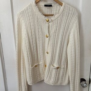 Tahari Cream Cardigan with Gold Buttons